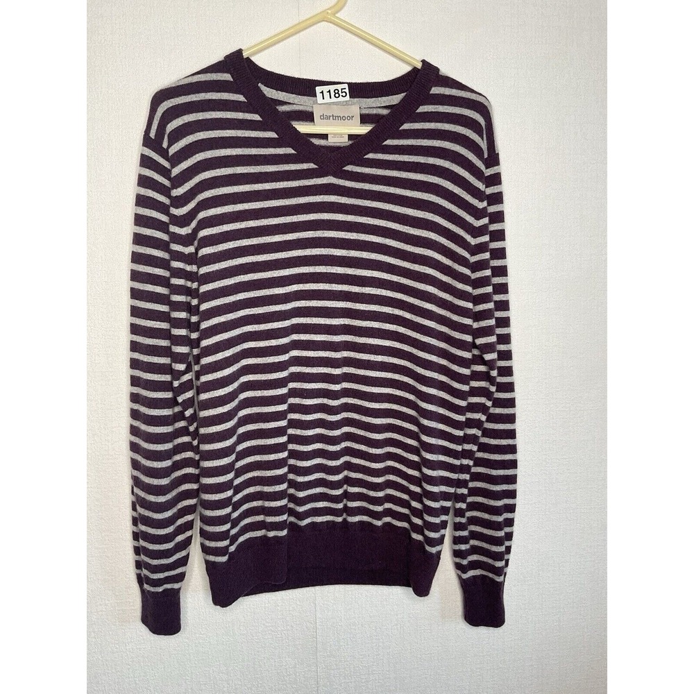 NWOT Dartmoor Purple/Gray Striped V-Neck Sweater Men L China 100% Cashmere